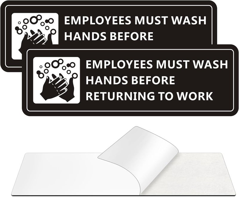 MongFun Employees Must Wash Hands Sign, (2 Pack) Self-Adhesive Metal Signage for Office Bathroom, 7 x 2 Inch Waterproof Aluminum Signs for Indoor Outdoor Use (Black) - Image 1